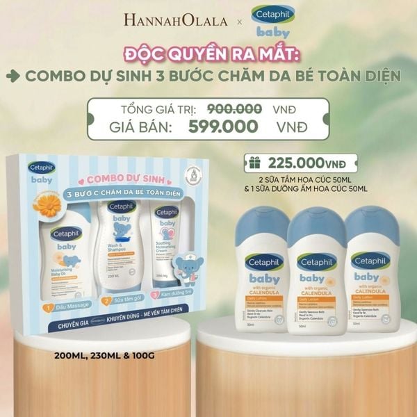  COMBO DỰ SINH CHĂM SÓC TOÀN DIỆN CHO BÉ SƠ SINH SỮA TẮM GỘI WS CALENDULA 230ML + KEM DƯỠNG ẨM SOOTHING 100G + DẦU MASSAGE CETAPHIL BABY VỚI CALENDULA HOA CÚC HỮU CƠ - A504 