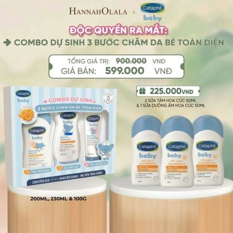  COMBO DỰ SINH CHĂM SÓC TOÀN DIỆN CHO BÉ SƠ SINH SỮA TẮM GỘI WS CALENDULA 230ML + KEM DƯỠNG ẨM SOOTHING 100G + DẦU MASSAGE CETAPHIL BABY VỚI CALENDULA HOA CÚC HỮU CƠ - A504 