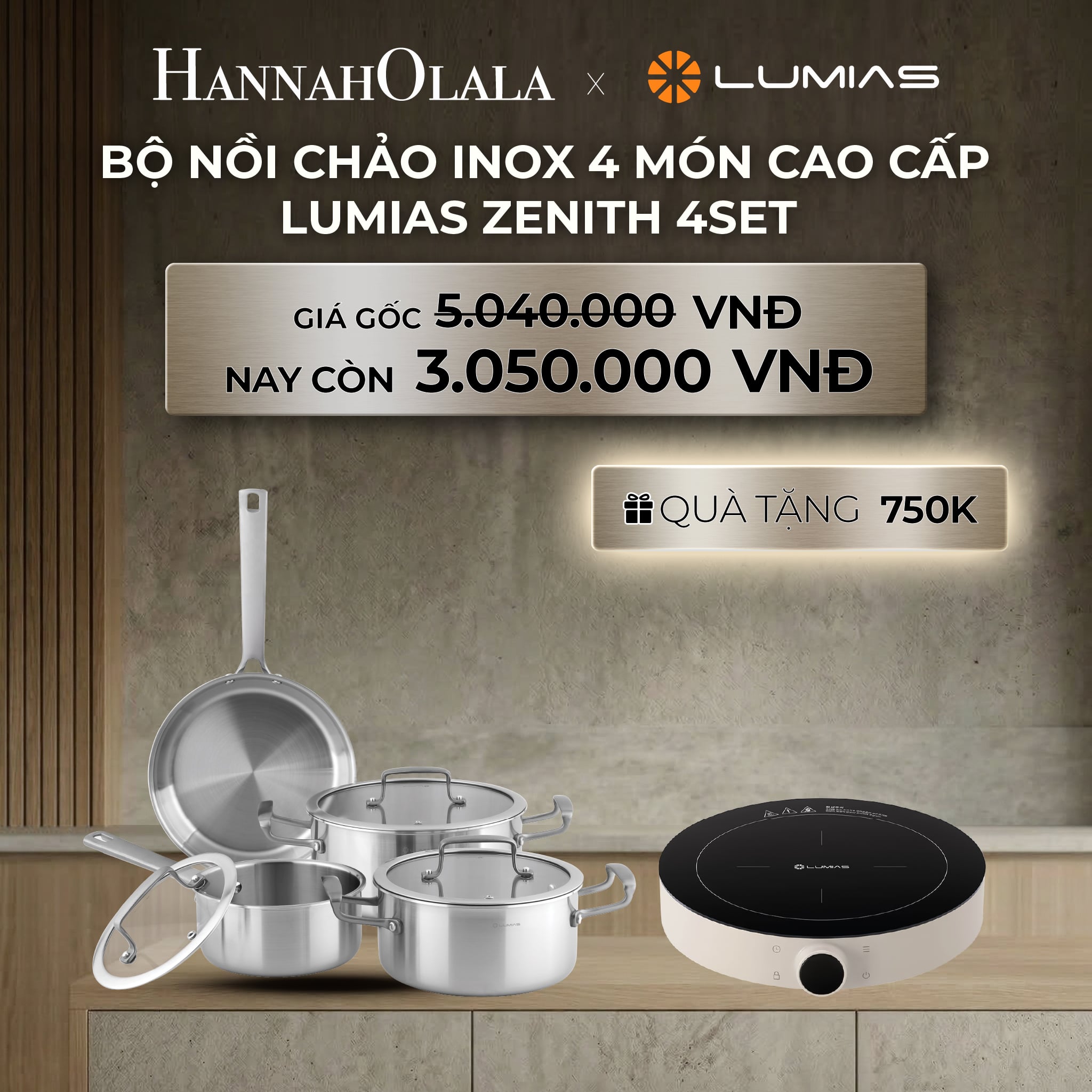Bộ Nồi Chảo Inox Lumias Zenith 4SET