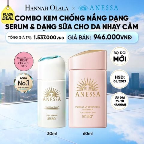  [FLASHSALE] COMBO SERUM CHỐNG NẮNG & SỮA CHỐNG NẮNG BẢO VỆ VÀ DƯỠNG DA AN TOÀN CHO DA NHẠY CẢM ANESSA DAY SERUM 30ML + MILD MILK 60ML
HSD: 24/05/2027 - DEAL 24 