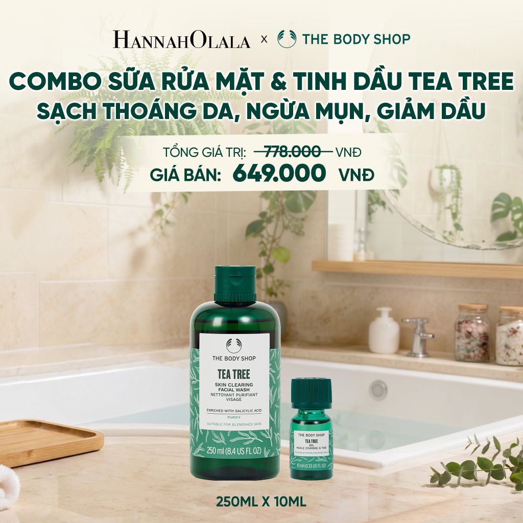  COMBO TEA TREE SẠCH THOÁNG DA, NGỪA MỤN, GIẢM DẦU – SỮA RỬA MẶT 250ML X TINH DẦU TRÀM TRÀ 20ML - M24 