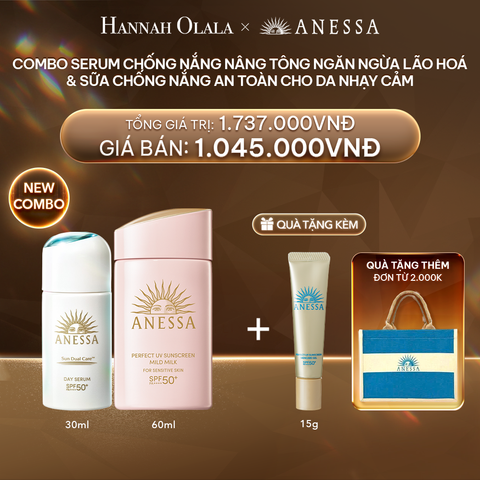  DEAL 25: COMBO SERUM CHỐNG NẮNG NÂNG TÔNG NGĂN NGỪA LÃO HÓA 30ML & SỮA CHỐNG NẮNG DƯỠNG DA NHẠY CẢM ANESSA MILD MILK SPF50+ PA++++ 60ML 
