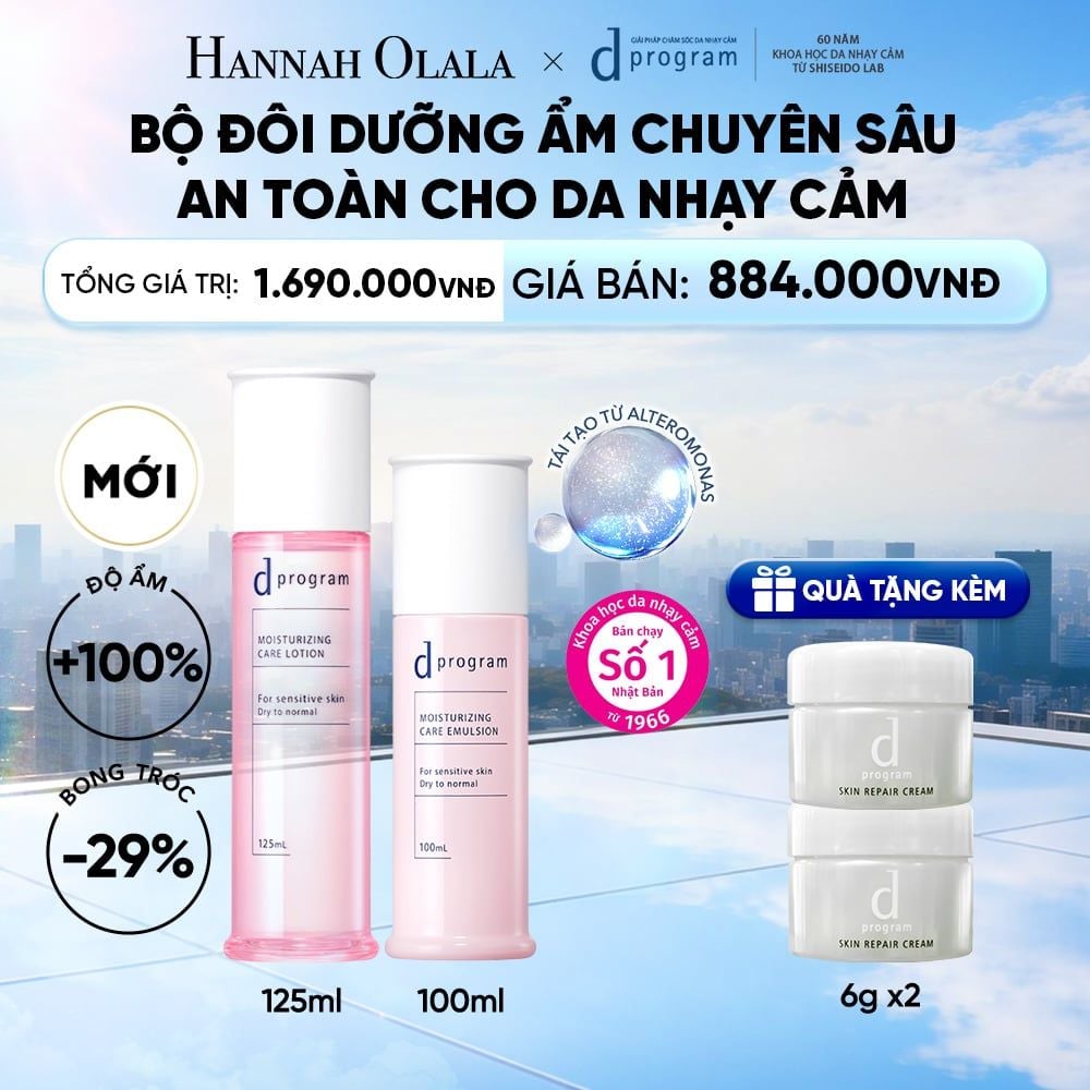  [MỚI] COMBO NƯỚC DƯỠNG ẨM TỐI ƯU CHO DA NHẠY CẢM DPROGRAM MOISTURIZING CARE LOTION 125ML & SỮA DƯỠNG ẨM TỐI ƯU CHO DA NHẠY CẢM DPROGRAM MOISTURIZING CARE EMULSION 100ML - DEAL 24 