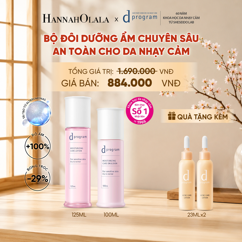  [MỚI] COMBO NƯỚC DƯỠNG ẨM TỐI ƯU CHO DA NHẠY CẢM DPROGRAM MOISTURIZING CARE LOTION 125ML & SỮA DƯỠNG ẨM TỐI ƯU CHO DA NHẠY CẢM DPROGRAM MOISTURIZING CARE EMULSION 100ML - DEAL 24 