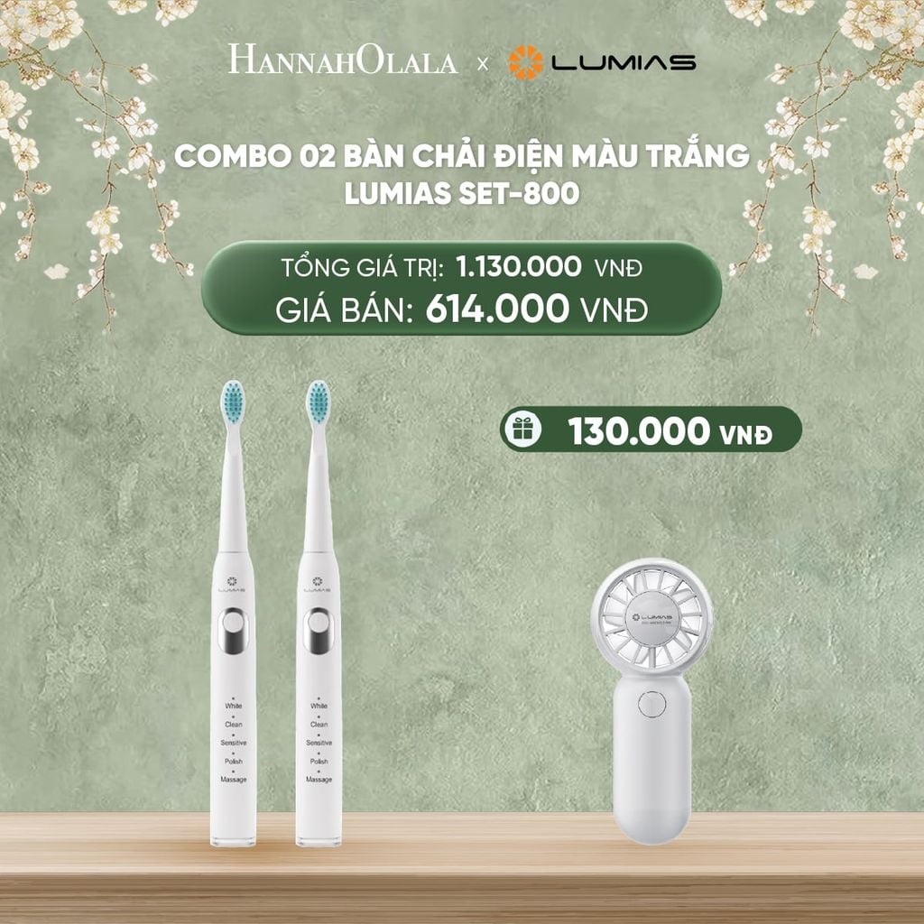  DEAL 24: COMBO 02 BÀN CHẢI ĐIỆN MÀU TRẮNG LUMIAS SET-800 