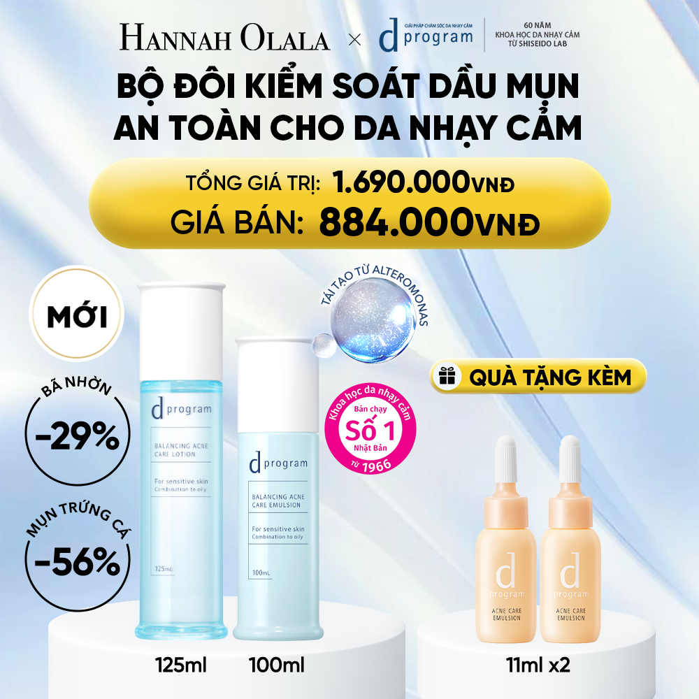  [MỚI] COMBO NƯỚC DƯỠNG ẨM KIỀM DẦU NGỪA MỤN CHO DA NHẠY CẢM DPROGRAM BALANCING ACNE CARE LOTION 125ML & SỮA DƯỠNG ẨM KIỀM DẦU NGỪA MỤN CHO DA NHẠY CẢM DPROGRAM BALANCING ACNE CARE EMULSION 100ML - DEAL 24 