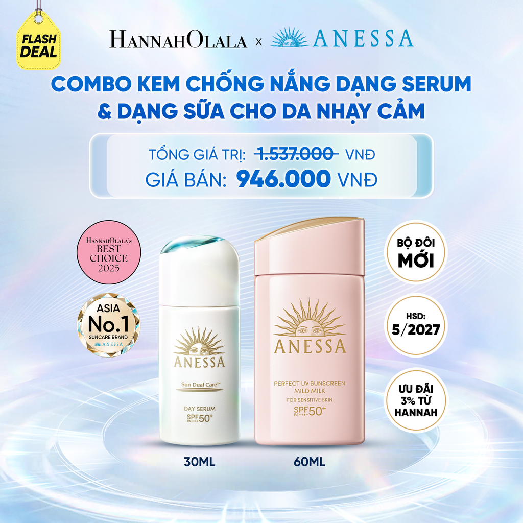  [FLASHSALE] COMBO SERUM CHỐNG NẮNG & SỮA CHỐNG NẮNG BẢO VỆ VÀ DƯỠNG DA AN TOÀN CHO DA NHẠY CẢM ANESSA DAY SERUM 30ML + MILD MILK 60ML
HSD: 24/05/2027 - DEAL 24 - C24 