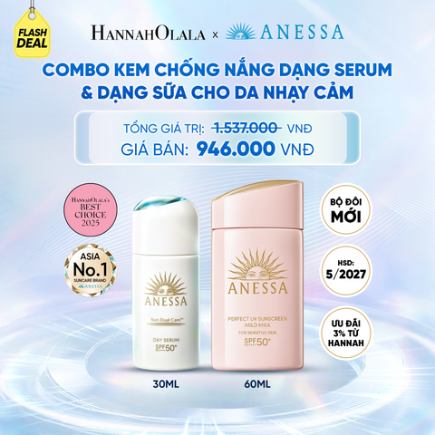  [FLASHSALE] COMBO SERUM CHỐNG NẮNG & SỮA CHỐNG NẮNG BẢO VỆ VÀ DƯỠNG DA AN TOÀN CHO DA NHẠY CẢM ANESSA DAY SERUM 30ML + MILD MILK 60ML
HSD: 24/05/2027 - DEAL 24 - C24 