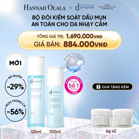  DEAL 24: [MỚI] COMBO NƯỚC DƯỠNG ẨM KIỀM DẦU NGỪA MỤN CHO DA NHẠY CẢM DPROGRAM BALANCING ACNE CARE LOTION 125ML & SỮA DƯỠNG ẨM KIỀM DẦU NGỪA MỤN CHO DA NHẠY CẢM DPROGRAM BALANCING ACNE CARE EMULSION 100ML 