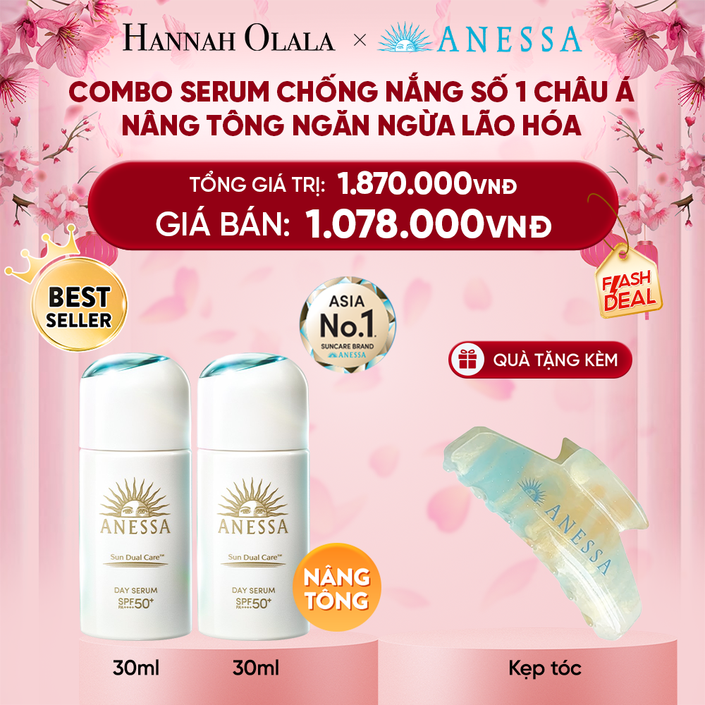  DEAL 24: COMBO KEM CHỐNG NẮNG DẠNG SERUM DƯỠNG DA NÂNG TÔNG NGĂN NGỪA LÃO HÓA ANESSA DAY SERUM SPF50+ PA++++ 30MLX2 