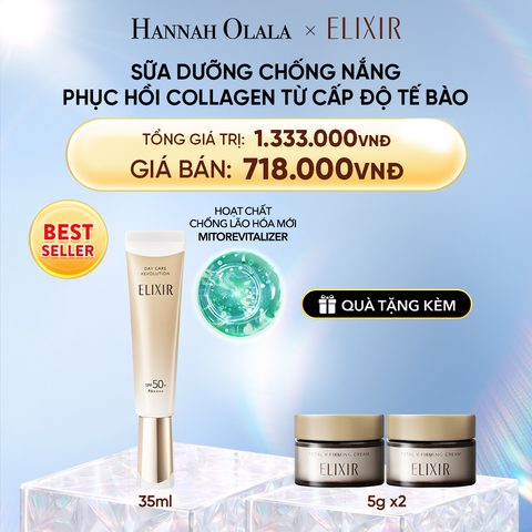 DEAL 25: [THẾ HỆ MỚI] KEM CHỐNG NẮNG DẠNG SỮA PHỤC HỒI COLLAGEN TỪ CẤP ĐỘ TẾ BÀO ELIXIR DAY CARE REVOLUTION SPF50+ 35ML 