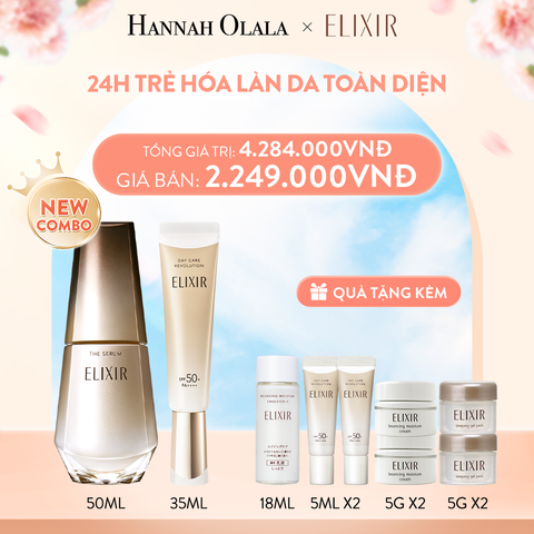  A271_DEAL 4: COMBO SERUM KÍCH HOẠT TRẺ HÓA LÀN DA & SỮA CHỐNG NẮNG PHỤC HỒI COLLAGEN TỪ CẤP ĐỘ TẾ BÀO ELIXIR THE SERUM 50ML + DAY CARE 35ML 