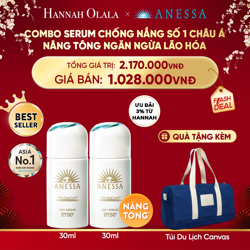 DEAL 25: COMBO SERUM CHỐNG NẮNG DƯỠNG DA NÂNG TÔNG NGĂN NGỪA LÃO HÓA ANESSA DAY SERUM SPF50+ PA++++ 30MLX2 