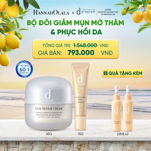  COMBO ESSENCE GIẢM MỤN VÀ LÀM MỜ VẾT THÂM D PROGRAM ACNE CARE SPOT ESSENCE 15G VÀ KEM DƯỠNG PHỤC HỒI DA MICROBIOME SKIN REPAIR CREAM 45G - DEAL 25 