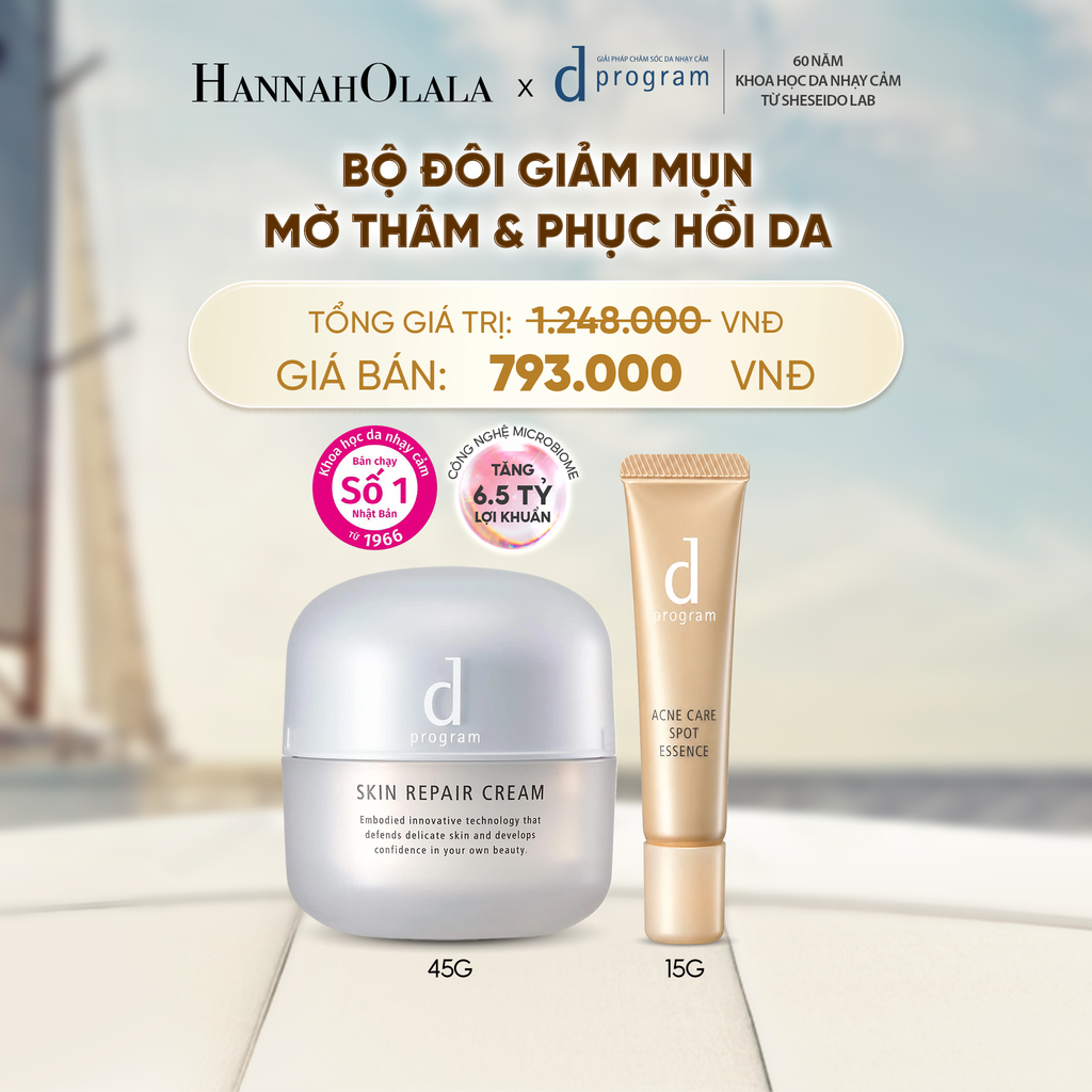  COMBO ESSENCE GIẢM MỤN VÀ LÀM MỜ VẾT THÂM D PROGRAM ACNE CARE SPOT ESSENCE 15G VÀ KEM DƯỠNG PHỤC HỒI DA MICROBIOME SKIN REPAIR CREAM 45G - DEAL 25 