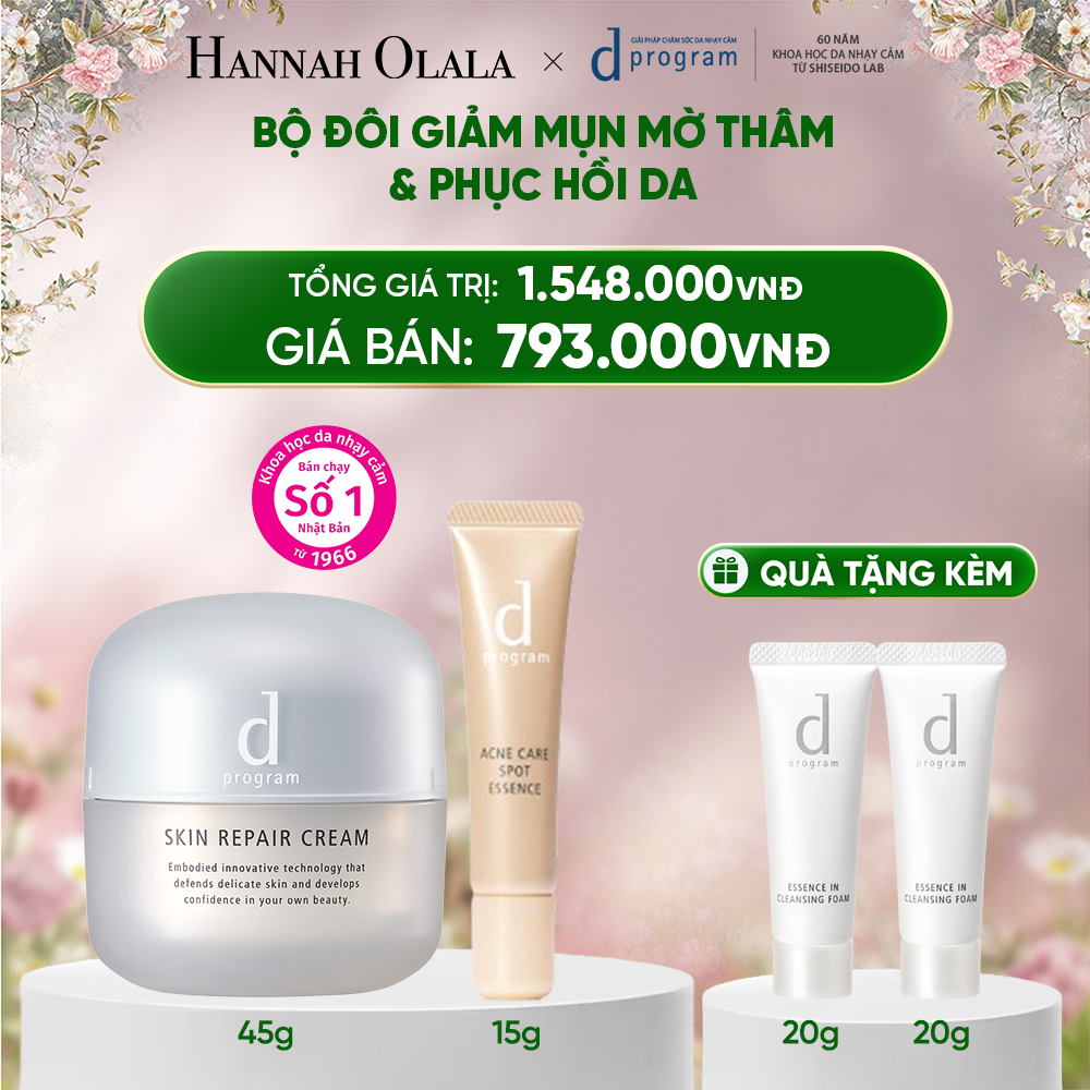  DEAL 25: [MỚI] COMBO ESSENCE GIẢM MỤN VÀ LÀM MỜ VẾT THÂM D PROGRAM ACNE CARE SPOT ESSENCE 15G VÀ KEM DƯỠNG PHỤC HỒI DA MICROBIOME SKIN REPAIR CREAM 45G 