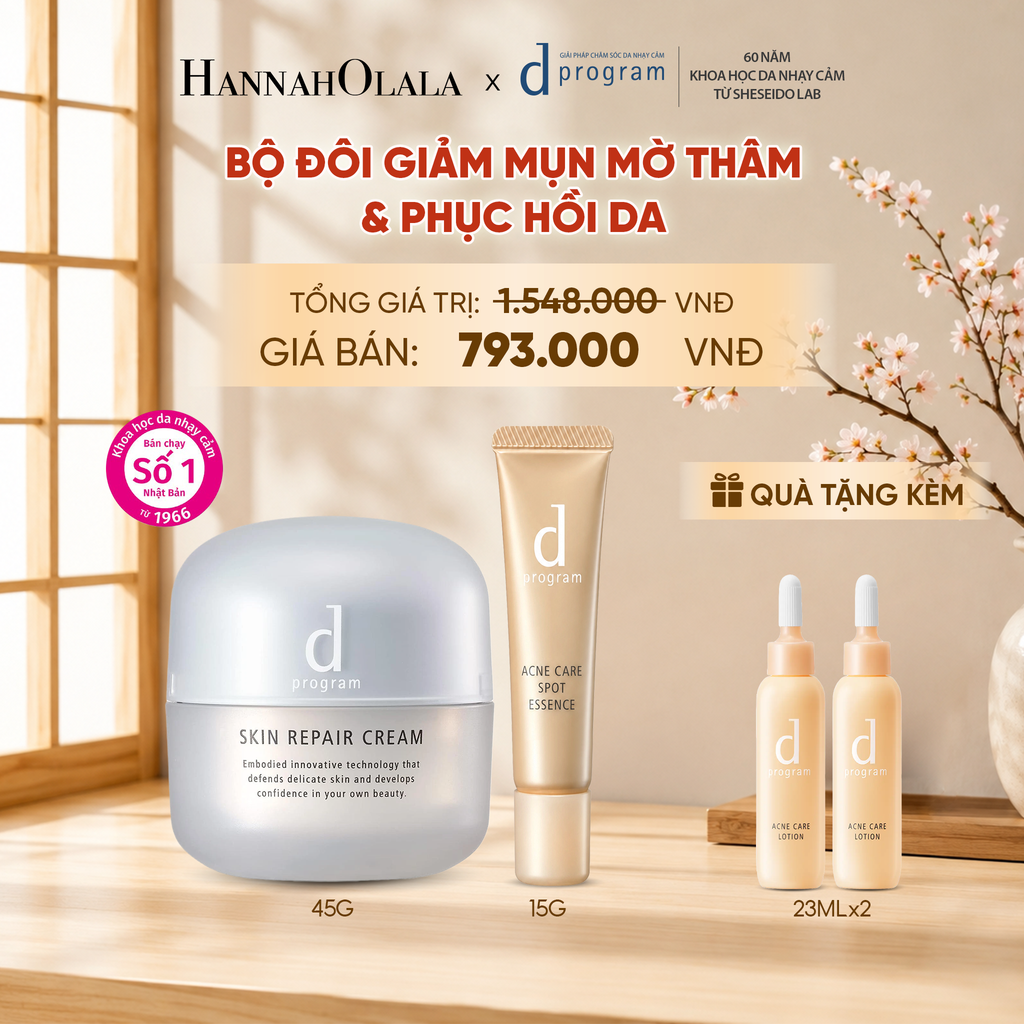  COMBO ESSENCE GIẢM MỤN VÀ LÀM MỜ VẾT THÂM D PROGRAM ACNE CARE SPOT ESSENCE 15G VÀ KEM DƯỠNG PHỤC HỒI DA MICROBIOME SKIN REPAIR CREAM 45G - DEAL 25 