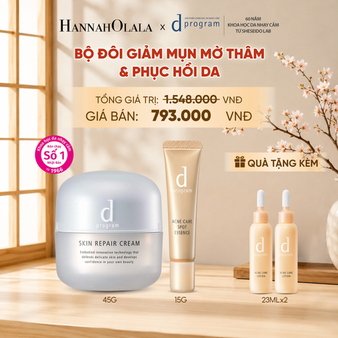  COMBO ESSENCE GIẢM MỤN VÀ LÀM MỜ VẾT THÂM D PROGRAM ACNE CARE SPOT ESSENCE 15G VÀ KEM DƯỠNG PHỤC HỒI DA MICROBIOME SKIN REPAIR CREAM 45G - DEAL 25 