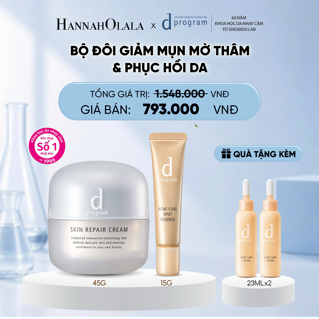  COMBO ESSENCE GIẢM MỤN VÀ LÀM MỜ VẾT THÂM D PROGRAM ACNE CARE SPOT ESSENCE 15G VÀ KEM DƯỠNG PHỤC HỒI DA MICROBIOME SKIN REPAIR CREAM 45G - DEAL 25 