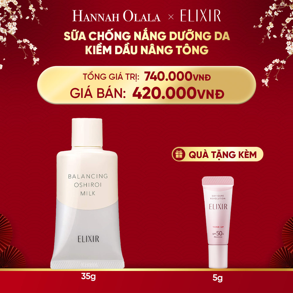  A256_DEAL 25: SỮA CHỐNG NẮNG DƯỠNG DA NÂNG TÔNG KIỀM DẦU ELIXIR REFLET BALANCING OSHIROI MILK C 35G 