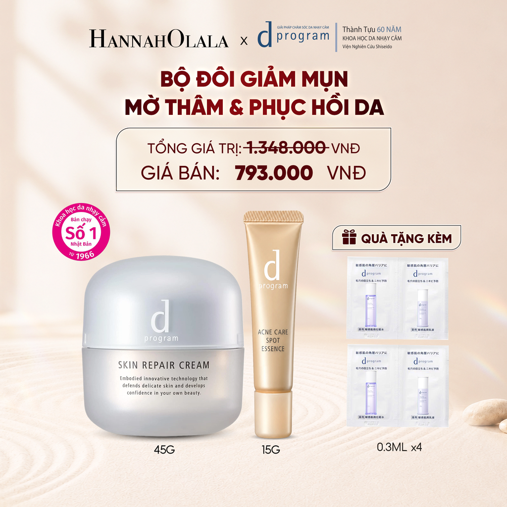  COMBO ESSENCE GIẢM MỤN VÀ LÀM MỜ VẾT THÂM D PROGRAM ACNE CARE SPOT ESSENCE 15G VÀ KEM DƯỠNG PHỤC HỒI DA MICROBIOME SKIN REPAIR CREAM 45G - DEAL 25 