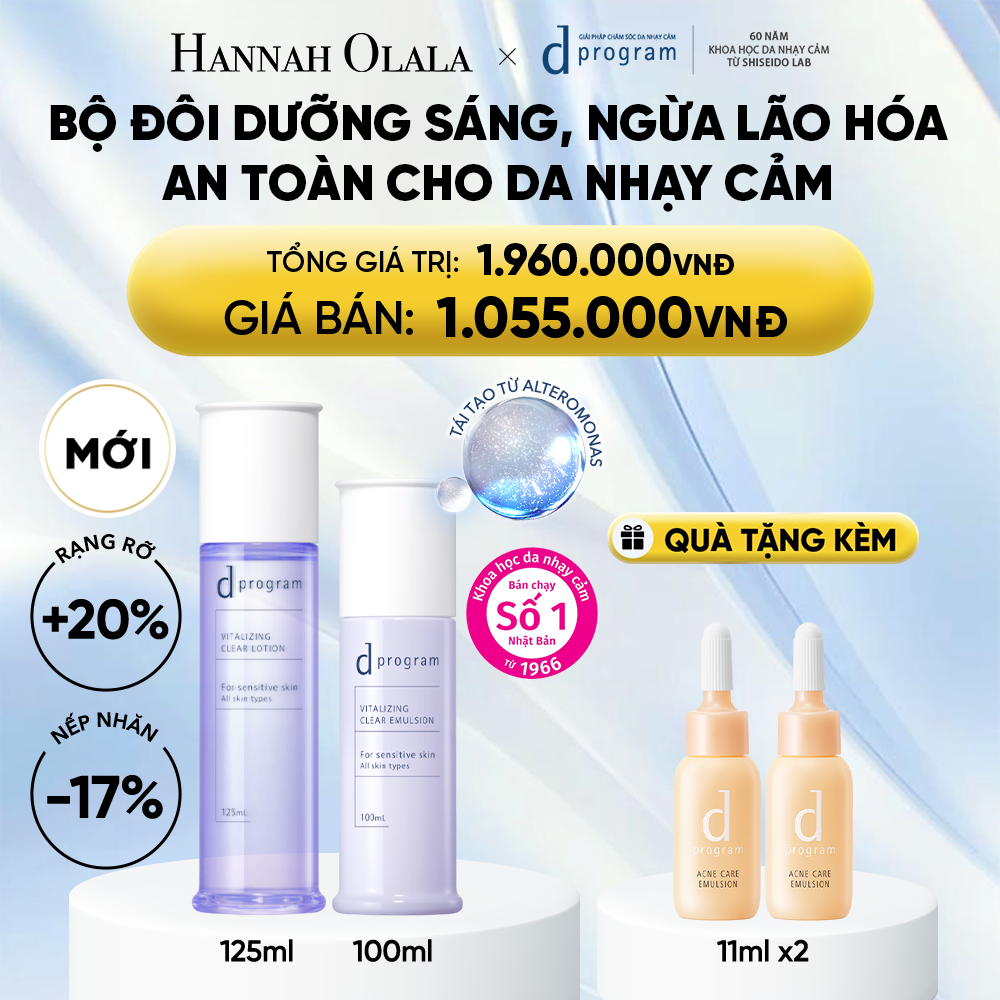  [MỚI] COMBO NƯỚC DƯỠNG ẨM SÁNG DA, CHĂM SÓC DA NHẠY CẢM & HỖ TRỢ NGĂN LÃO HÓA DPROGRAM VITALIZING CLEAR LOTION 125ML & SỮA DƯỠNG SÁNG DA, CHĂM SÓC DA NHẠY CẢM & HỖ TRỢ NGĂN LÃO HÓA DPROGRAM VITALIZING CLEAR EMULSION 100ML - DEAL 25 