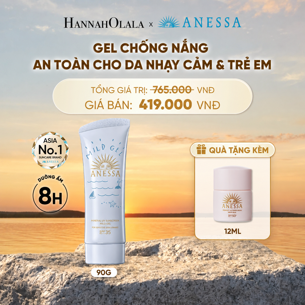  GEL CHỐNG NẮNG DỊU NHẸ CHO DA NHẠY CẢM VÀ TRẺ EM ANESSA MINERAL UV SUNSCREEN MILD GEL SPF 35+ PA+++ 90G - DEAL 25 - B528 