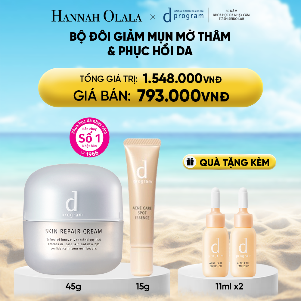 Combo Essence Giảm Mụn Và Làm Mờ Vết Thâm D Program Acne Care Spot Essence 15g Và Kem Dưỡng Phục Hồi Da Microbiome Skin Repair Cream 45g