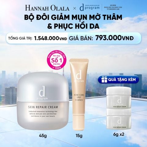  COMBO ESSENCE GIẢM MỤN VÀ LÀM MỜ VẾT THÂM D PROGRAM ACNE CARE SPOT ESSENCE 15G VÀ KEM DƯỠNG PHỤC HỒI DA MICROBIOME SKIN REPAIR CREAM 45G - DEAL 25 