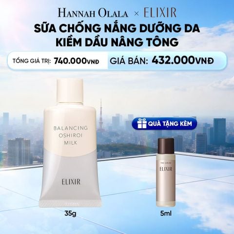  SỮA CHỐNG NẮNG DƯỠNG DA NÂNG TÔNG KIỀM DẦU ELIXIR REFLET BALANCING OSHIROI MILK C 35G - DEAL 26 