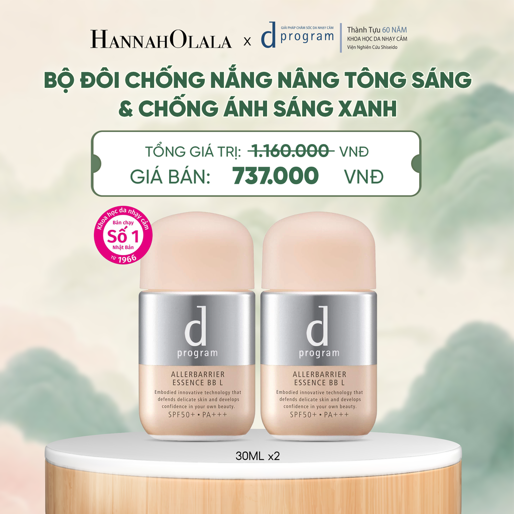  BỘ ĐÔI KEM CHỐNG NẮNG TRANG ĐIỂM DẠNG TINH CHẤT DÀNH CHO DA NHẠY CẢM DPROGRAM ALLERDEFENSE ESSENCE BB TÔNG SÁNG 30ML, SPF50, PA+++ - DEAL 26 - A1215 
