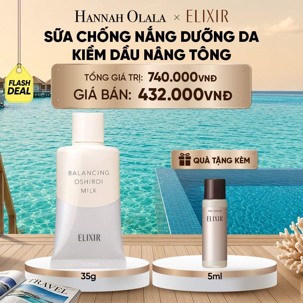  SỮA CHỐNG NẮNG DƯỠNG DA NÂNG TÔNG KIỀM DẦU ELIXIR REFLET BALANCING OSHIROI MILK C 35G - DEAL 26_ D1562 