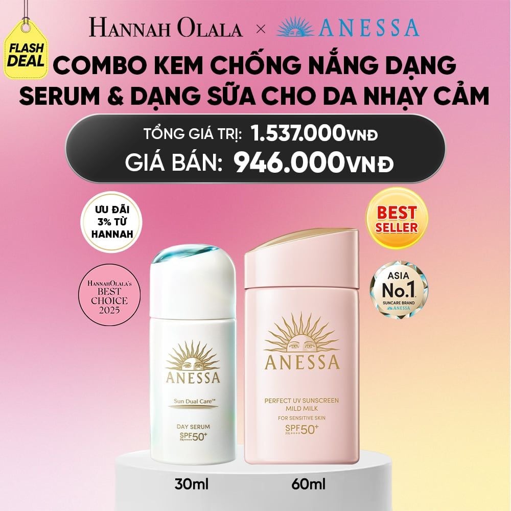  [FLASHSALE] COMBO SERUM CHỐNG NẮNG & SỮA CHỐNG NẮNG BẢO VỆ VÀ DƯỠNG DA AN TOÀN CHO DA NHẠY CẢM ANESSA DAY SERUM 30ML + MILD MILK 60ML - DEAL 26_A2341 