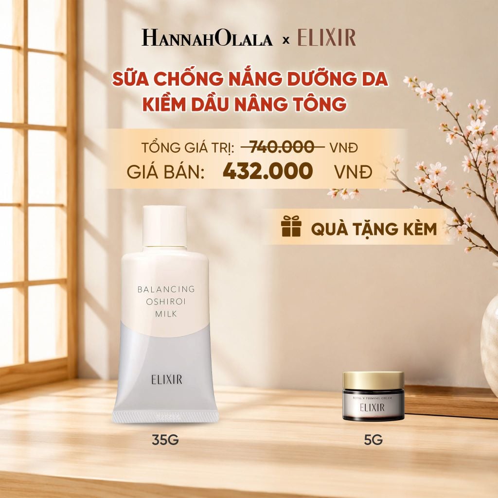  SỮA CHỐNG NẮNG DƯỠNG DA NÂNG TÔNG KIỀM DẦU ELIXIR REFLET BALANCING OSHIROI MILK C 35G - DEAL 26 - B13 