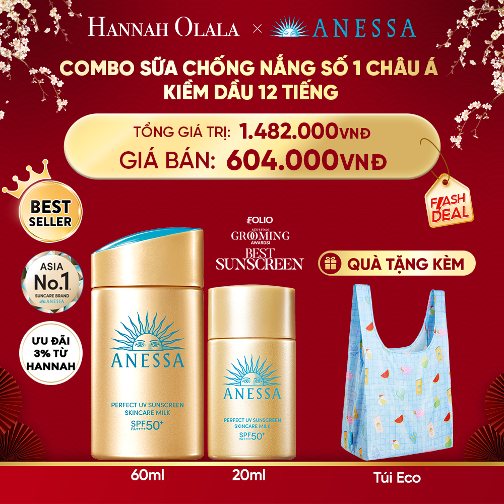  DEAL 26: COMBO SỮA CHỐNG NẮNG DƯỠNG DA KIỀM DẦU BẢO VỆ HOÀN HẢO ANESSA GOLD MILK SPF50+ PA++++ 60ML + 20ML 