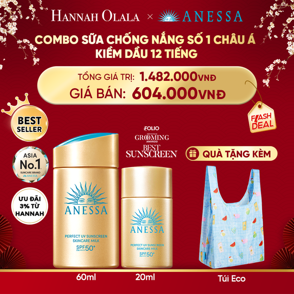  DEAL 26: COMBO SỮA CHỐNG NẮNG DƯỠNG DA KIỀM DẦU BẢO VỆ HOÀN HẢO ANESSA GOLD MILK SPF50+ PA++++ 60ML + 20ML 