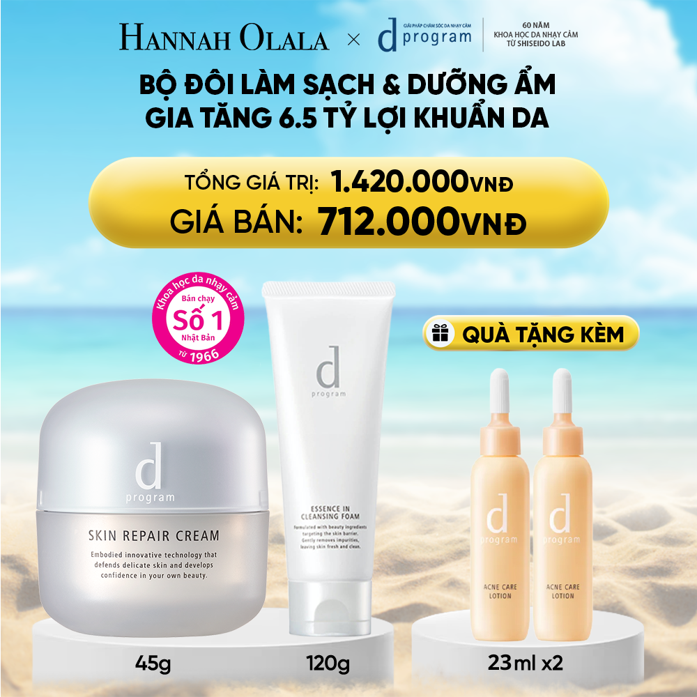  DEAL 26: COMBO KEM DƯỠNG PHỤC HỒI DA MICROBIOME SKIN REPAIR CREAM 45G & SỮA RỬA MẶT TẠO BỌT DƯỠNG DA DPROGRAM ESSENCE IN CLEANSING FOAM 120G 
