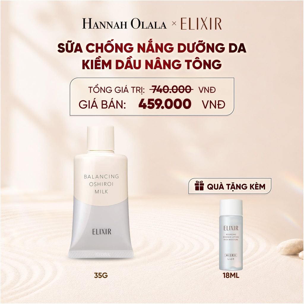  SỮA CHỐNG NẮNG DƯỠNG DA NÂNG TÔNG KIỀM DẦU ELIXIR REFLET BALANCING OSHIROI MILK C 35G - DEAL 26 