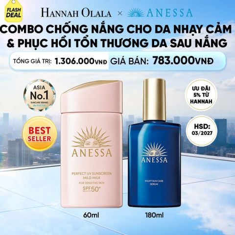  [FLASHSALE] COMBO SỮA CHỐNG NẮNG & SERUM PHỤC HỒI TỔN THƯƠNG SAU NẮNG AN TOÀN CHO DA NHẠY CẢM ANESSA MILD MILK 60ML + NIGHT SERUM 180ML
HSD: 29/03/2027 - DEAL 26 