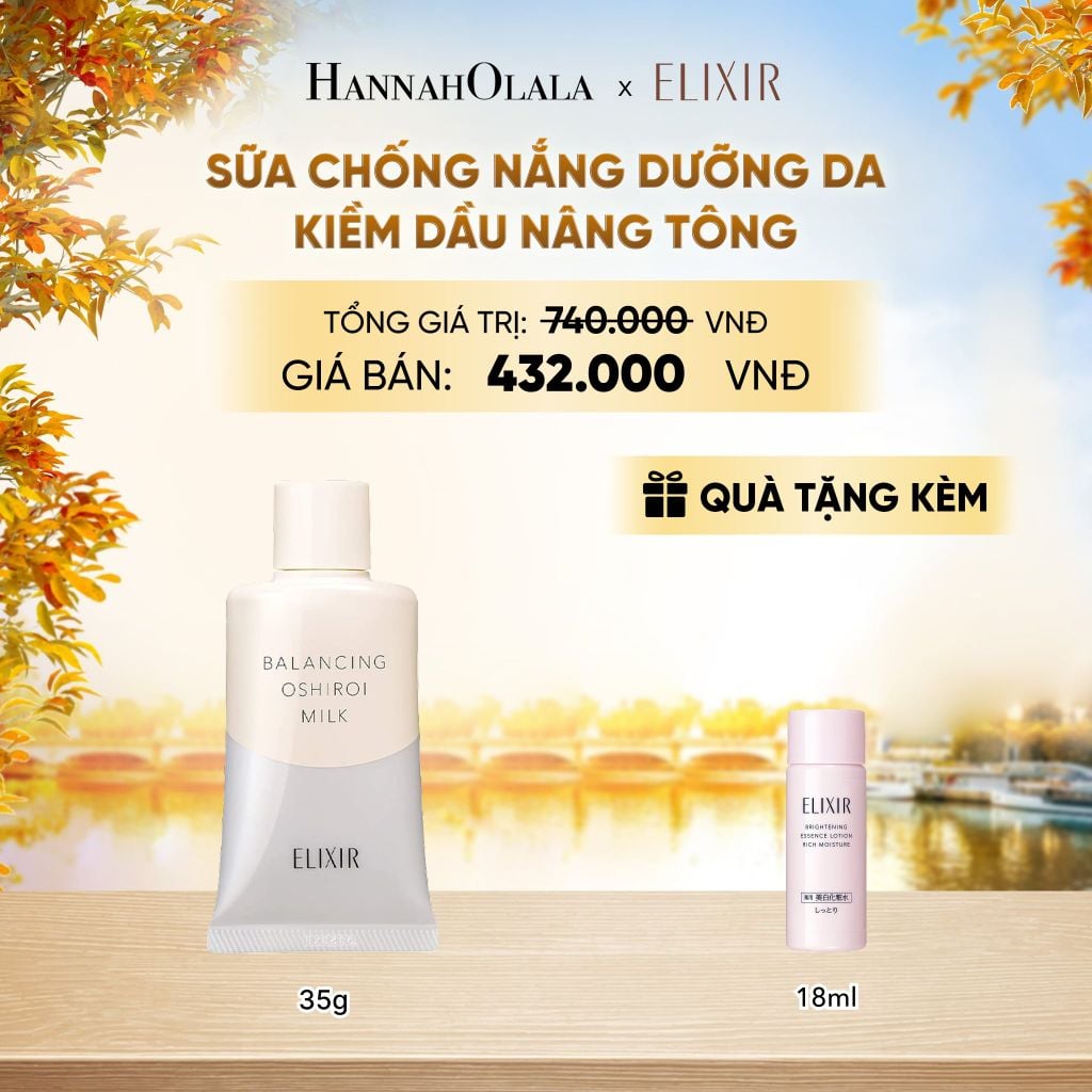  SỮA CHỐNG NẮNG DƯỠNG DA NÂNG TÔNG KIỀM DẦU ELIXIR REFLET BALANCING OSHIROI MILK C 35G - DEAL26 - E144 
