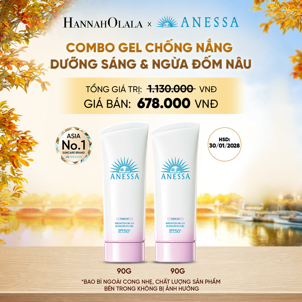  COMBO GEL CHỐNG NẮNG DƯỠNG SÁNG NÂNG TÔNG & HIỆU CHỈNH SẮC TÍM ANESSA BRIGHTENING GEL SPF50+ PA++++ 90GX2 [BAO BÌ CONG NHẸ] - DEAL26 - E84 