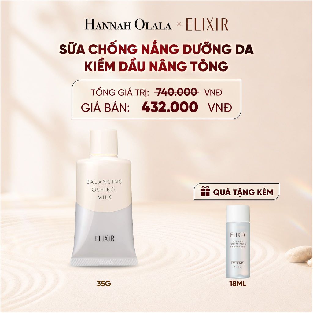  SỮA CHỐNG NẮNG DƯỠNG DA NÂNG TÔNG KIỀM DẦU ELIXIR REFLET BALANCING OSHIROI MILK C 35G - DEAL 26 