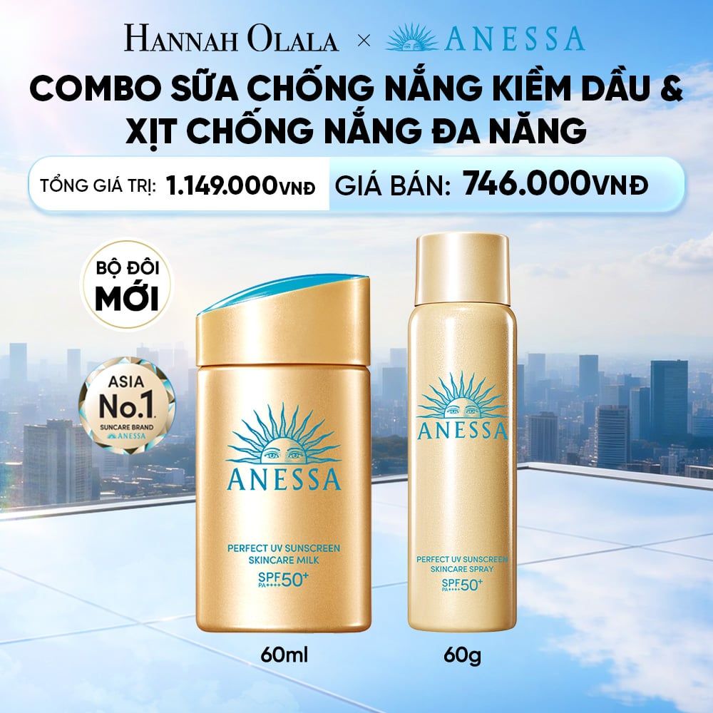  COMBO SỮA CHỐNG NẮNG KIỀM DẦU & XỊT CHỐNG NẮNG TOÀN THÂN ĐA NĂNG TIỆN DỤNG ANESSA GOLD MILK 60ML + GOLD SPRAY 60G - DEAL 27 