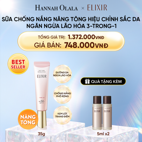  DEAL 27: | SẮC HỒNG BABY | KEM CHỐNG NẮNG DẠNG SỮA NÂNG TÔNG CHO DA XỈN MÀU ELIXIR DAY CARE REVOLUTION TONE UP PINK+35G 
