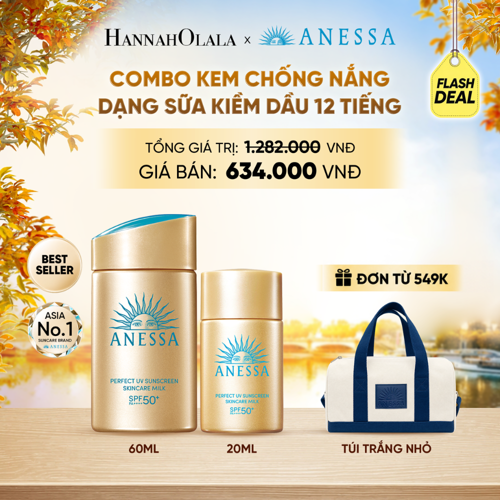  [FLASHSALE] COMBO SỮA CHỐNG NẮNG DƯỠNG DA KIỀM DẦU BẢO VỆ HOÀN HẢO ANESSA GOLD MILK SPF50+ PA++++ 60ML + 20ML - DEAL27 - E85 