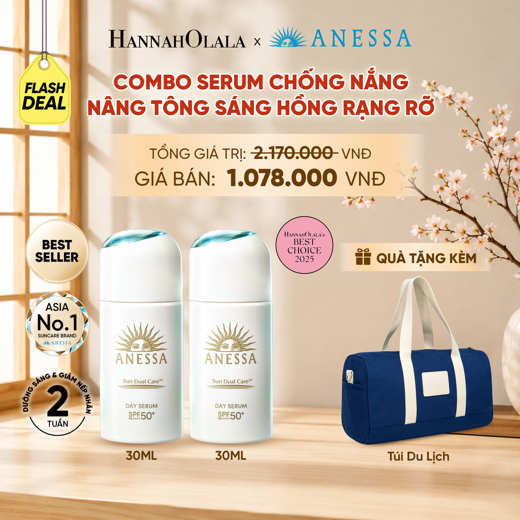  [FLASHSALE] COMBO SERUM CHỐNG NẮNG DƯỠNG DA NÂNG TÔNG NGĂN NGỪA LÃO HÓA ANESSA DAY SERUM SPF50+ PA++++ 30MLX2 - DEAL 6 