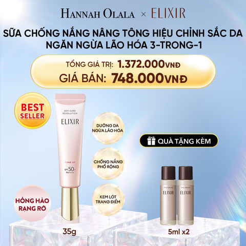  A16_DEAL 27: [ SẮC HỒNG BABY ] KEM CHỐNG NẮNG DẠNG SỮA NÂNG TÔNG CHO DA XỈN MÀU ELIXIR DAY CARE REVOLUTION TONE UP PINK+35G 