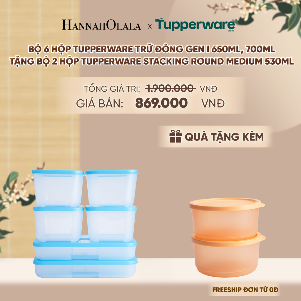  BỘ 6 HỘP TUPPERWARE TRỮ ĐÔNG GEN I 650ML, 700ML (TẶNG BỘ 2 HỘP ĐỰNG THỰC PHẨM TUPPERWARE TRỮ KHÔ VÀ MÁT STACKING ROUND MEDIUM 530ML) - DEAL 27 - A1549 