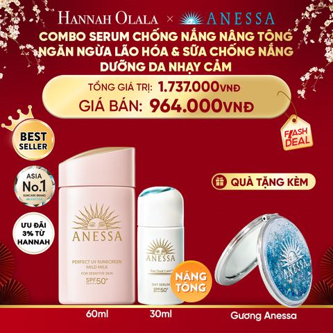  DEAL 27: COMBO SERUM CHỐNG NẮNG & SỮA CHỐNG NẮNG BẢO VỆ VÀ DƯỠNG DA AN TOÀN CHO DA NHẠY CẢM ANESSA DAY SERUM 30ML + MILD MILK 60ML 