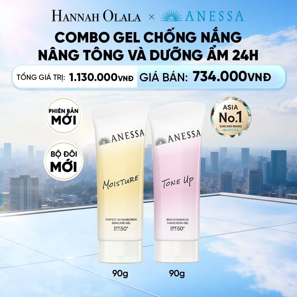  [PHIÊN BẢN MỚI] COMBO GEL CHỐNG NẮNG DƯỠNG SÁNG NÂNG TÔNG & CÂN BẰNG ĐỘ ẨM 24H SPF50+ PA++++ ANESSA TONE UP UV GEL 90G + MOISTURE UV GEL 90G - DEAL 28 